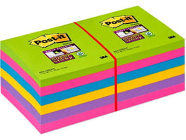 Post-it Super Sticky Notes Neon 76 x 76 mm (pak 12 blokken)