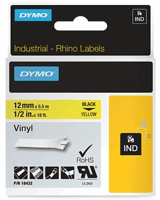 Dymo Rhino labeltape 12mmx5.5m zwart op geel 18432