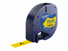 Dymo Letratag labeltape 91202 plastic 12mm x 4 m zwart op geel