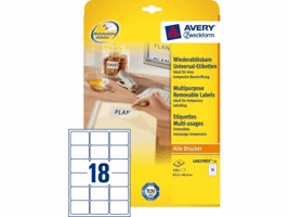Etiket Avery L6025REV-25 63.5x46.6mm afneembaar wit 450stuks
