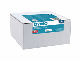 Dymo D1 Labelcassette, 12 mm x 7 m, Zwart op Wit (pak 10 stuks)