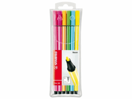 Viltstift STABILO Pen 68 medium fluor assorti etui à 6 stuks