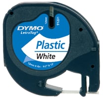 Dymo Letratag labeltape 91201 plastic 12mm x 4 m zwart op wit