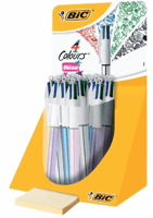 Balpen Bic 4kleuren shine medium zilver/paars/roze/blauw