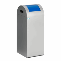 Zelfdovende afvalbak voor kringloopmateriaal inhoud 60 l, b x h x d = 320x800x320 mm zilver, klep blauw