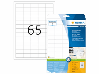 Herma Adresetiketten Premium, zelfklevend, permanent, 21,2 x 38,1 mm, wit (pak 1625 stuks) artikel afbeelding