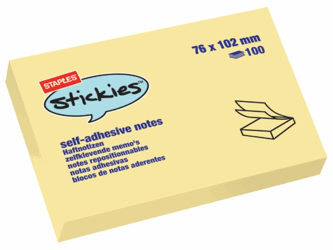 Staples Notitieblok - Geel 76 x 102 mm (pak 12 x 100 vel) artikel afbeelding