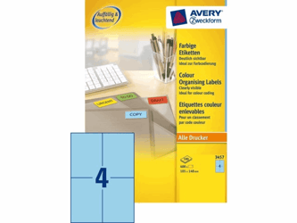 ETIKET AVERY ZWECK 3457 105X148MM 400ST BLAUW artikel afbeelding