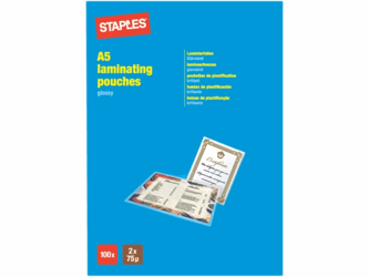 Staples Lamineerhoes A5, 154 x 216 mm, 2 x 75 micron, glanzend (pak 100 stuks) artikel afbeelding