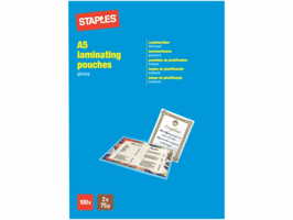 Staples Lamineerhoes A5, 154 x 216 mm, 2 x 75 micron, glanzend (pak 100 stuks)