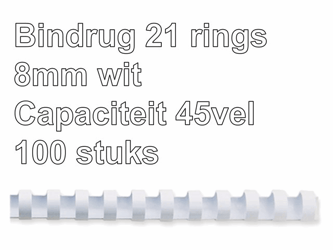 BINDRUG FELLOWES 8MM 21RINGS A4 WIT artikel afbeelding