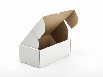 Postpack Fefco 0427 210x150x80mm, kleur wit/bruin, dikte E-Golf 1,5mm. artikel afbeelding