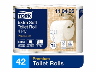 Tork Premium Extra Soft T4 standaardrol toiletpapier, 4-laags 153 vel, reliëf, wit (pak 6 x 150 vel) artikel afbeelding