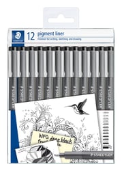 Fineliner Staedtler Pigment 308 zwart set à 12 breedtes