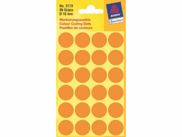 Etiket Avery Zweckform 3173 rond 18mm lichtoranje 96stuks