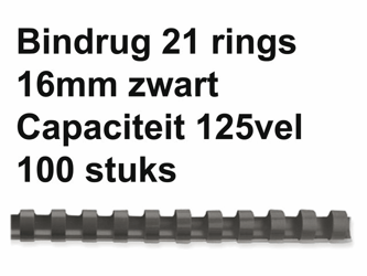 BINDRUG GBC 16MM 21RINGS A4 ZWART artikel afbeelding