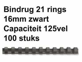 Bindrug Fellowes 16mm 21rings A4 zwart 100 stuks