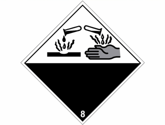 Gevarenetiket A27, 100X100mm wit opdruk zwart. Klasse 8 artikel afbeelding