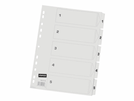 Staples Tabbladen wit karton 11 rings, A4, bedrukte tabs, 1-5 (set 5 vel)