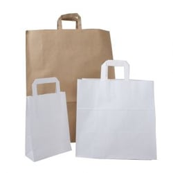 Papieren draagtas met platte handgreep 32+21x27cm, 80 grams, kleur bruin artikel afbeelding