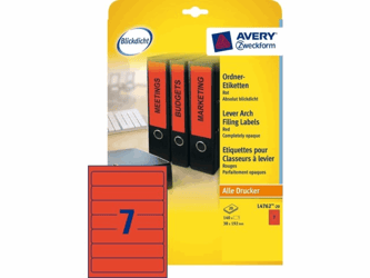 RUGETIKET AVERY ZWECK L4762-20 192X38MM ROOD 140ST  artikel afbeelding