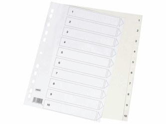 Staples Tabbladen wit kunststof 11 rings, A4, indexblad, 145 micron, 1-10 (set 10 vel) artikel afbeelding