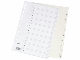 Staples Tabbladen wit kunststof 11 rings, A4, indexblad, 145 micron, 1-10 (set 10 vel)
