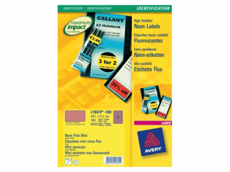ETIKET AVERY L7651PF-100 38.1X21.2MM NEON ROZE artikel afbeelding