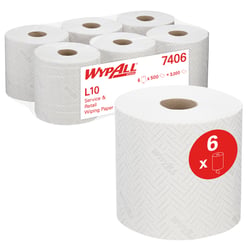 Poetsrol KC WypAll 7406 L10 1-laags 18,3cmx190m 500vel wit