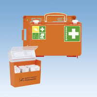 EHBO-koffer, met pleisterdispenser en wandhouder, oranje