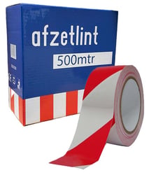 Hdpe afzetlint 80mm x 500mtr. Rood-Wit bedrukking. Per 1 rol.