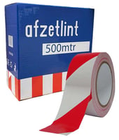 Hdpe afzetlint 80mm x 500mtr. Rood-Wit bedrukking. Omdoos 16 rollen