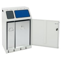 Afvalbak voor kringloopmateriaal, staal inhoud 60 + 30 l DUPLEX, 2 binnenemmers, met voetpedaal