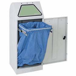 Systeemafvalbak voor kringloopmateriaal MODUL VARIO inhoud 60 l met afvalzakhouder, grijs aluminium / structuur
