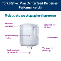 Dispenser Tork M4 Reflex 473190 centrefeed wit