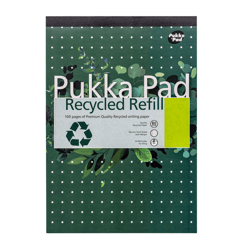 Schrijfblok Pukka Recycled A4 lijn 4-gaats 100 vel 80gr