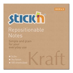 Notitieblok Stick'n 76x76mm kraft/pk6