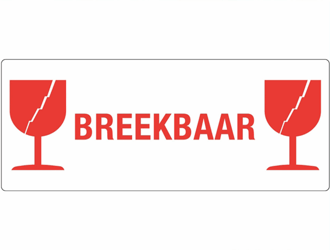Gevarenetiket A4, 60X150mm wit opdruk rood. Bedrukking Breekbaar artikel afbeelding