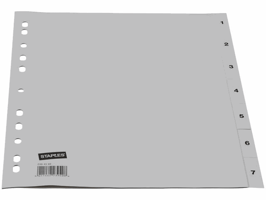 Staples Tabbladen grijs kunststof 11 rings, A4, bedrukte tabs, 1-7 (set 7 vel)
