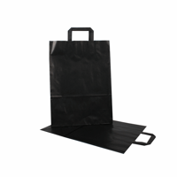 Papieren draagtas met platte zwarte handgreep 32+15x43cm, 90 grams, kleur zwart