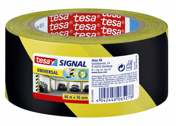 tesa® 58133 Signal Universeel Waarschuwingstape, PP, 50 mm x 66 m, Zwart en geel (rol 66 meter) artikel afbeelding