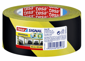 tesa® 58133 Signal Universeel Waarschuwingstape, PP, 50 mm x 66 m, Zwart en geel (rol 66 meter)
