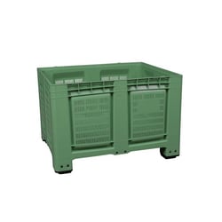 Palletcontainer van HDPE l x b x h = 1200x1000x790 mm, 4 voeten, met sleuven, groen