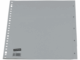 Staples Tabbladen grijs kunststof 23 rings, A4, bedrukte tabs, 1-5 (set 5 vel)