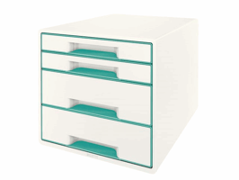 Leitz WOW CUBE ladenset, A4 Maxi, 4 laden, 287 x 270 x 363 mm, wit en metallic blauwgroen