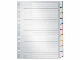 Leitz Venstertabbladen grijs kunststof 11 rings, A4, 10 venstertabs