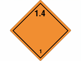 Gevarenetiket A91, 100X100mm oranje opdruk zwart. Klasse 1 Explosieven 1.4