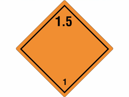 Gevarenetiket A92, 100X100mm oranje opdruk zwart. Klasse 1 Explosieven 1.5