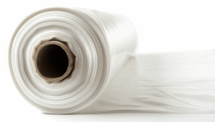 LDPE Bouwfolie 4 mtr. x 50 mtr., dikte 30 micron, transparant. Gewicht per rol 5,52 Kg artikel afbeelding