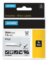 Labeltape Dymo Rhino 18054 24mmx5.5m vinyl zwart op wit